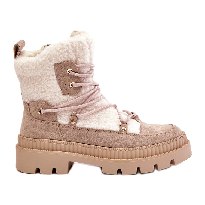 Stivali Di Montone Merilana Beige Con Pelliccia