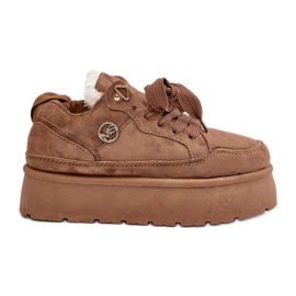 Sneakers Velarisea da donna con plateau marrone e fodera in pelliccia