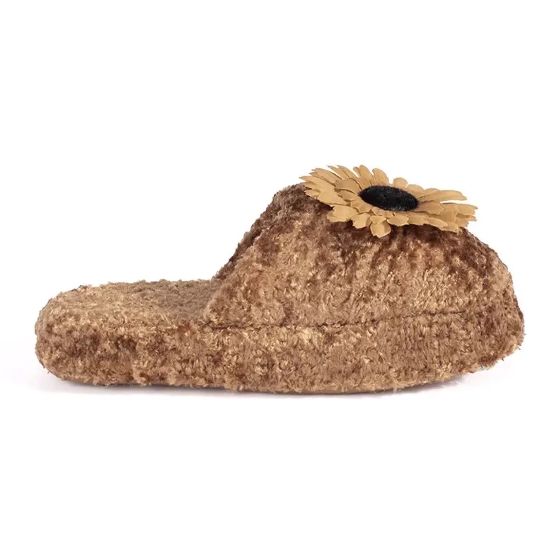 Pantofole per bambini marroni con fiore decorativo marrone