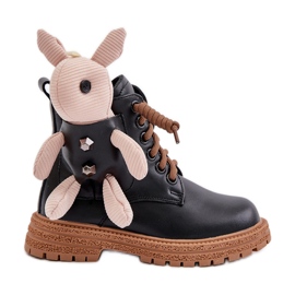 Stivaletti per bambini caldi in pelle con cerniera e orsetto Vinceza 36261 Nero