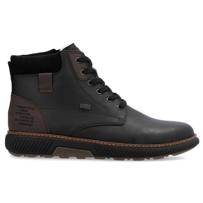 Stivaletti isolanti da uomo in pelle impermeabili, neri Rieker B3343-00 nero