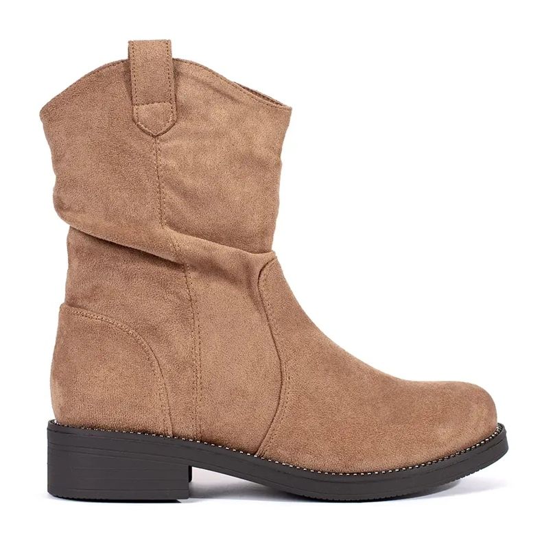 Stivali texani da donna in camoscio beige scuro