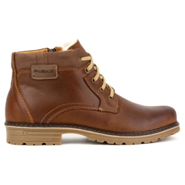 Polbut Scarpe invernali da uomo, in pelle, stivaletti isolanti J35S, marrone cammello