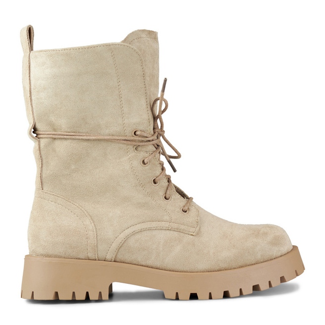 Stivaletti stringati da donna in pelle scamosciata, colore beige DE1051S-KH