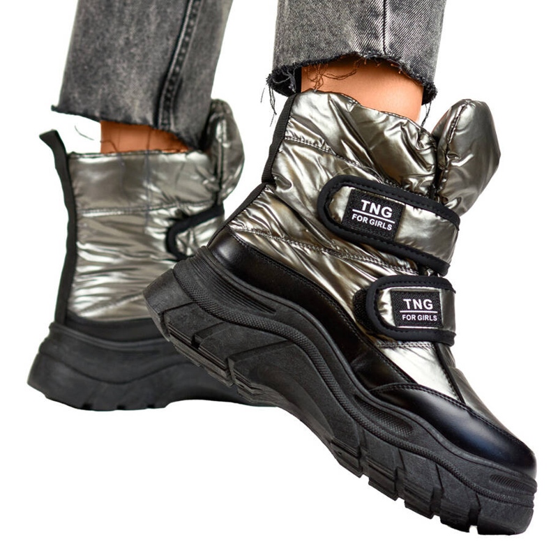 Doposci da donna, stivaletti metallici con velcro argento 22-PY16062SI nero