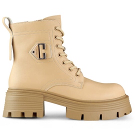 Stivali in pelle da donna su blocco e piattaforma, isolanti, beige GT-TL55BE