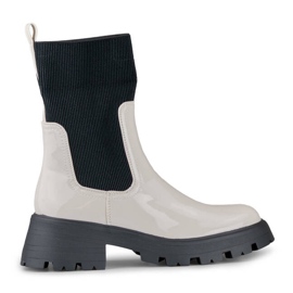 Stivaletti da donna in vernice con tomaia elastica, beige DES925M-BE