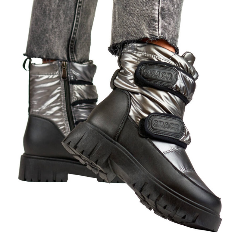 Doposci da donna con velcro nero metallizzato e argento JH-1Si