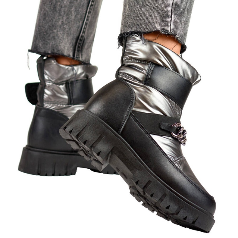Doposci da donna con catena e velcro, argento metallizzato JH-5SI d'argento
