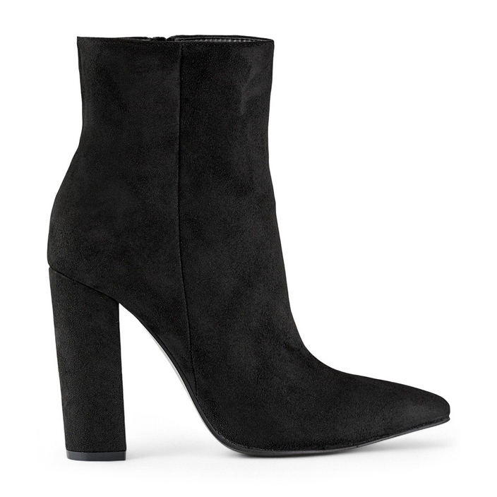 Stivaletti da donna in camoscio con tacco a punta, nero D7959B