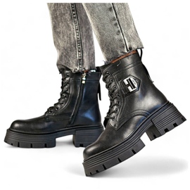 Stivali da donna in pelle nera GT-TL55B su blocco e piattaforma nero