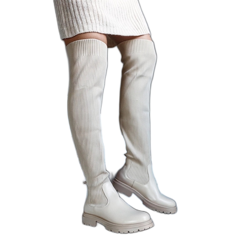 Stivali lunghi beige con tomaia elastica Daryl