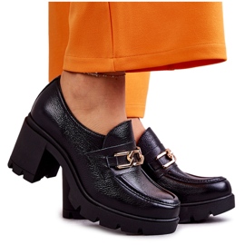 Scarpe con tacco alto Lemar in pelle nera con decorazione dorata nero