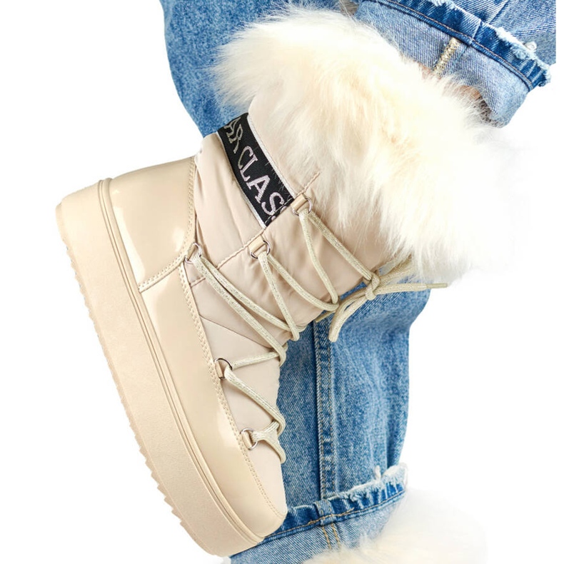 Doposci da donna con pelliccia decorativa, beige NB605BE
