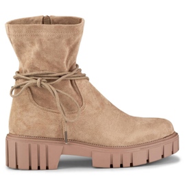Stivaletti da donna con tomaia stringata elastica, beige DE1127NU