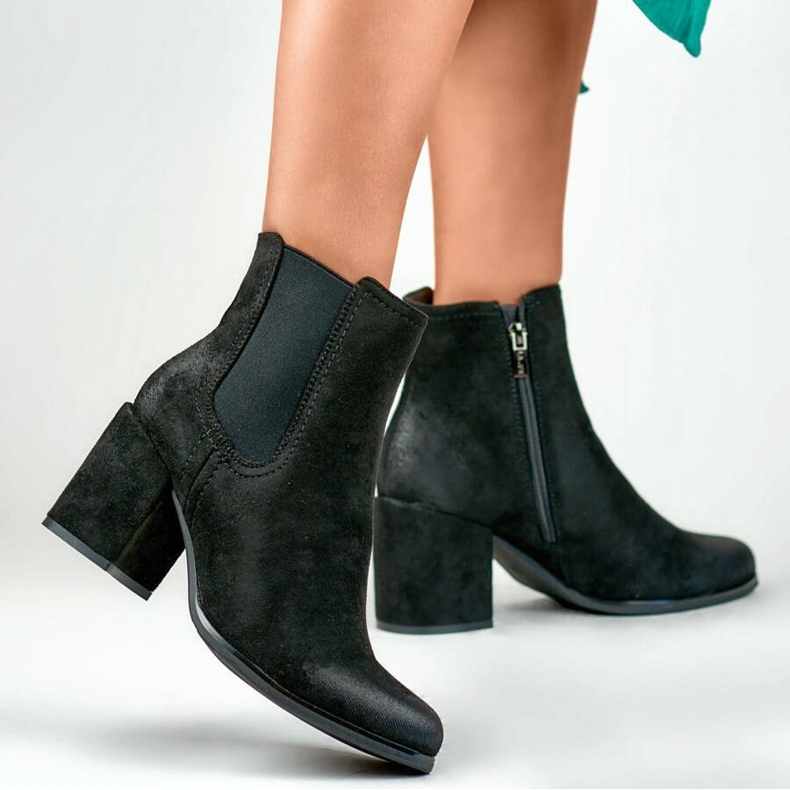 Stivaletti da donna in pelle scamosciata, neri, 260038B-SU nero