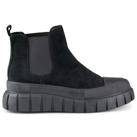 Stivaletti Chelsea da donna stivaletti slip-on in pelle scamosciata neri A1006B nero