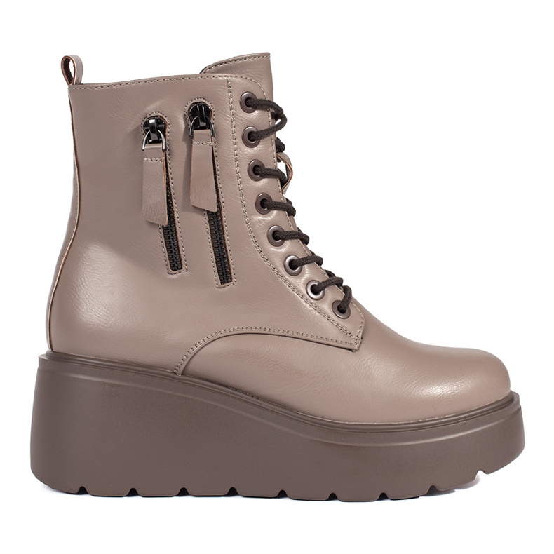 Goodin Stivaletti da donna stringati beige scuro con cerniere decorative