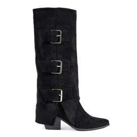 Seastar Stivali da donna con tacco alto in camoscio nero con fibbie