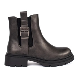 Stivaletti Chelsea da donna color testa di moro metallizzato con fibbia marrone