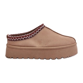 Stivali da neve bassi da donna con ricamo su plateau, Narirya beige scuro