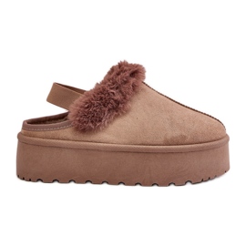 Ciabatte Da Donna Con Plateau E Pelliccia, Linaris Beige Scuro