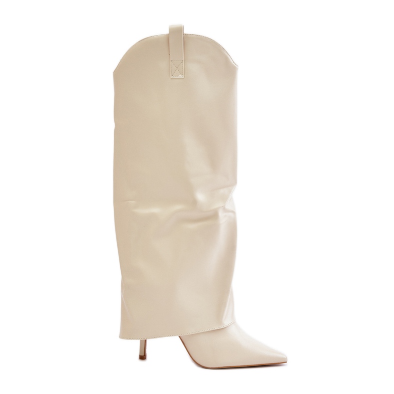 Stivali Bellinna beige chiaro con tacco alto e asta risvoltata