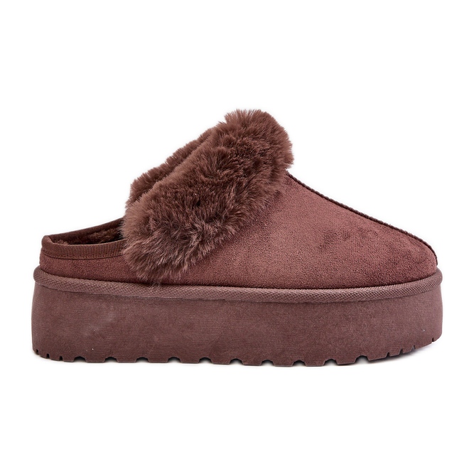 Ciabatte Da Donna Con Plateau E Pelliccia, Linaris Marrone