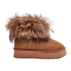 Stivali da neve con plateau in pelle e pelliccia Avirisa color cammello marrone