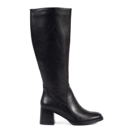 Stivali da donna classici in pelle nera con tacco alto di Sergio Leone nero