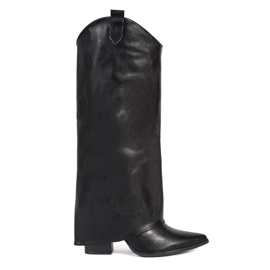 Stivali neri da donna in stile cowboy con tacco alto nero