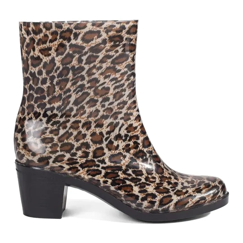 Stivali di gomma da donna con tacco leopardato marrone