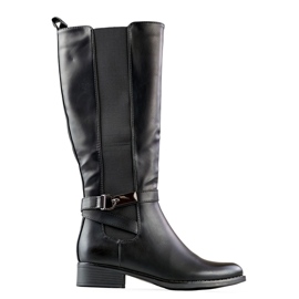 Stivali neri al ginocchio da donna realizzati in ecopelle, tomaia elastica nero