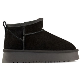 Stivali da neve da donna in pelle nera e stivali invernali beige realizzati in pelle naturale nero