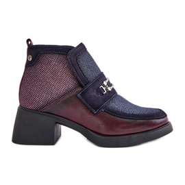Stivali da donna in pelle con tacco massiccio con decorazione Maciejka 06747-23 Borgogna-Blu navy rosso