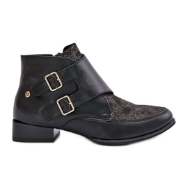 Stivaletti In Pelle Con Tacco Basso Con Fibbie Maciejka 06696-01 Nero