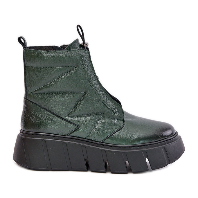 Zazoo 60472 Stivaletti In Pelle Con Plateau E Zeppa, Verde Scuro
