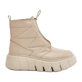 Zazoo 60472 Stivaletti In Pelle Con Plateau E Zeppe, Beige