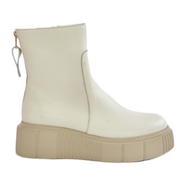 Zazoo 60369 Stivaletti da donna in pelle con plateau, beige chiaro