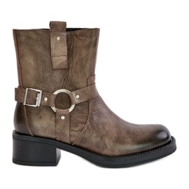 Zazoo 60480 Stivali in pelle con tacco basso Marrone caldo-Grigio