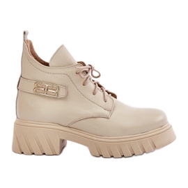 Zazoo 60483 Stivali bassi in pelle da donna, Beige caldo