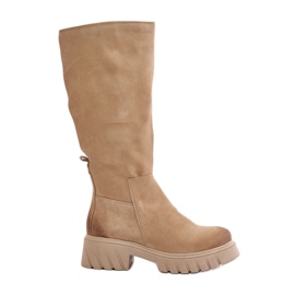 Zazoo 70145 Stivali sopra il ginocchio in pelle scamosciata, beige caldo