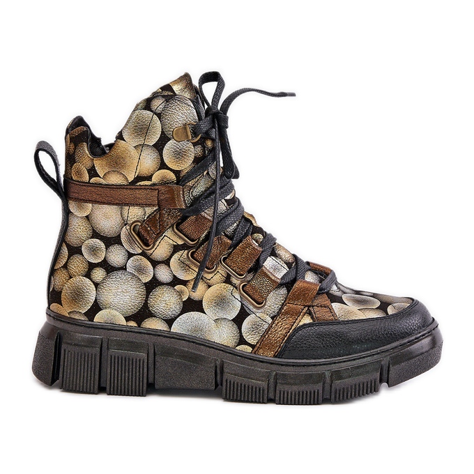 Stivaletti stringati piatti in pelle Maciejka 06158-25 Oro d'oro