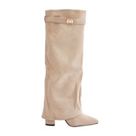 Stivali con tacco alto isolanti beige chiaro con tomaia risvoltata di Urelli