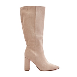 Stivali sopra il ginocchio con tacco alto, Lannetea beige chiaro