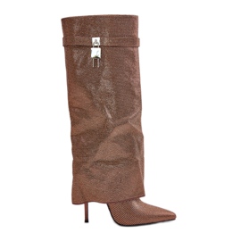 Stivali slip-on decorati con tacco alto e asta risvoltata Enathlin marrone