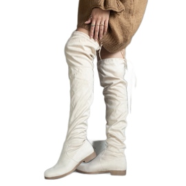 Stivali lunghi beige con plateau realizzati in eco-suede Hallora