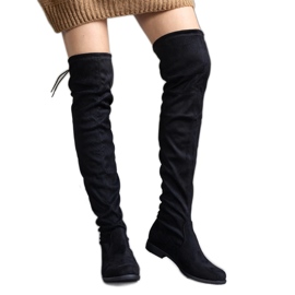 Stivali lunghi neri con plateau realizzati in eco-suede Hallora nero