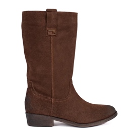 Stivali texani da donna in pelle marrone con tacco alto Sergio Leone