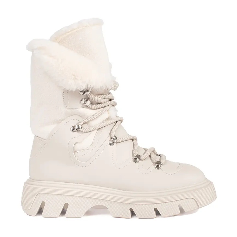 Seastar Doposci da donna beige stringati con pelliccia sul plateau